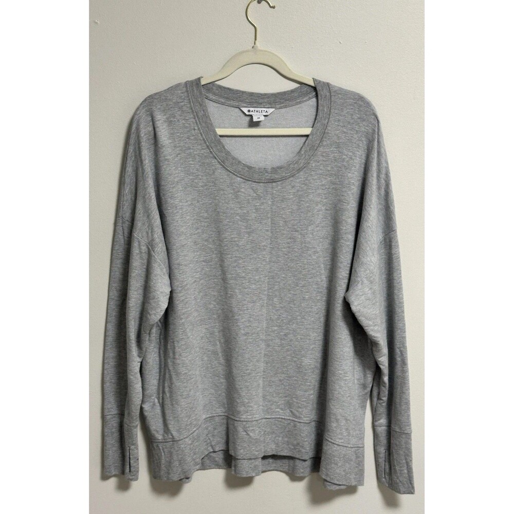 Athleta Sweatshirt Womens 2X Gray Fleece Pullover Thumbholes Crewneck XXL